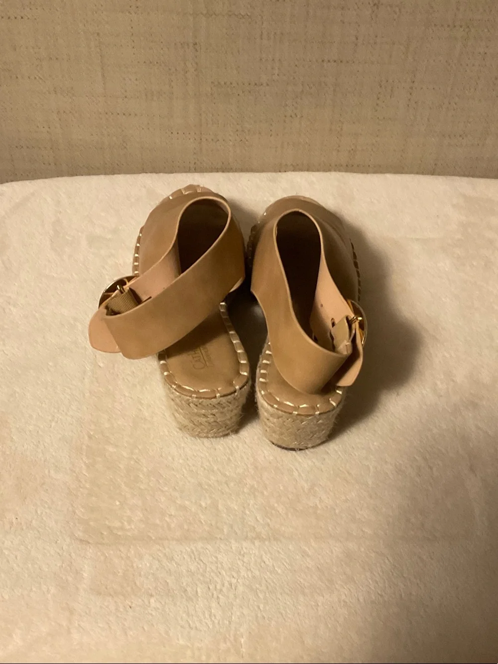Catherine Malandrino Tan Leather Espadrille Platform Slingback Sandals